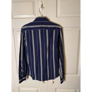 Banana Republic Untucked Slim Fit Striped Button-Up Shirt Blue Gray Green S